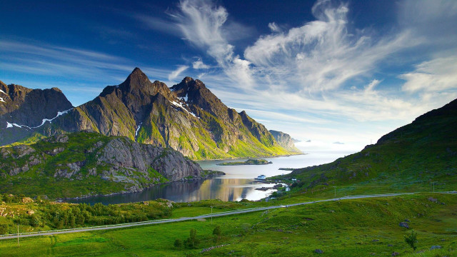Mountain lake scenery winding road free wallpaper - medium preview image