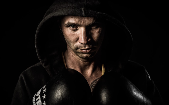 Man boxing gloves hoodie portrait free wallpaper - medium preview image