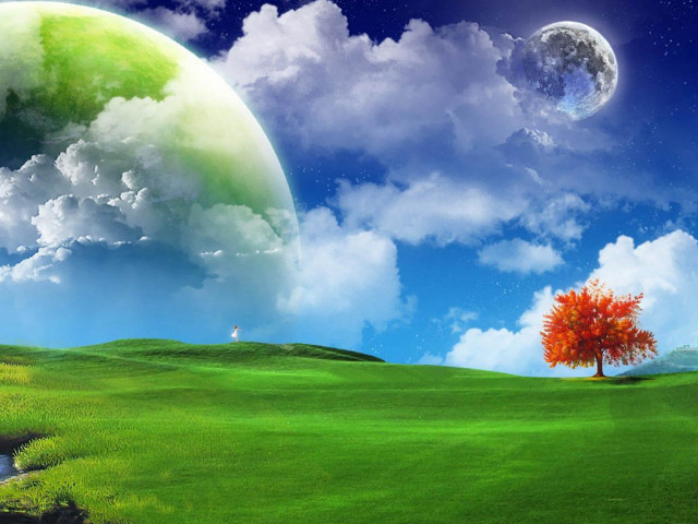 Tree moon sky green field #2 free wallpaper - medium preview image
