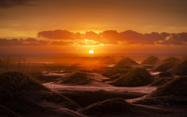 Sunset field sand mounds grass free wallpaper - medium preview image