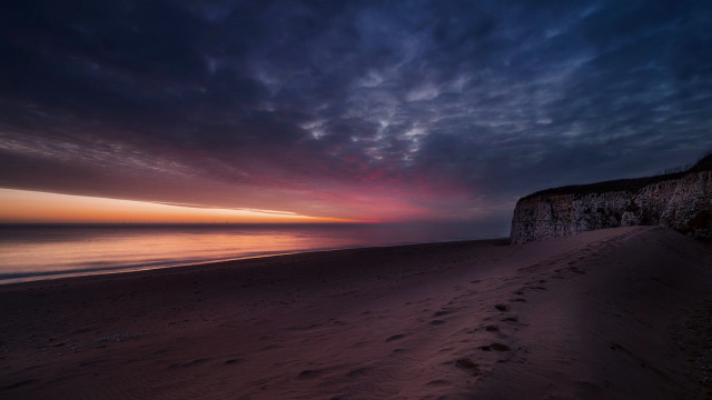 Beach cliff sunset pink blue free wallpaper - medium preview image