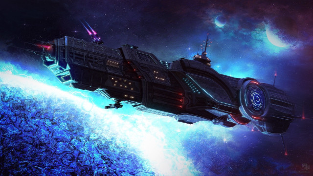 Futuristic space ship planet starship free wallpaper - medium preview image