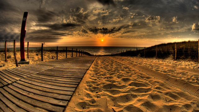 Wooden walkway beach sunset cloudy #2 free wallpaper - medium preview image