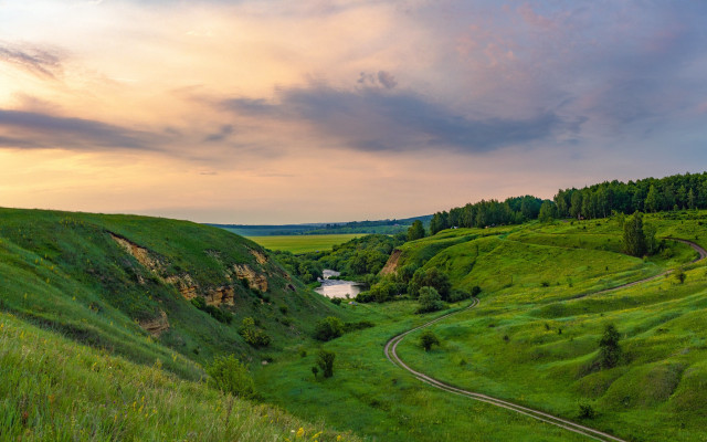 Green valley river cloudy sky free wallpaper - medium preview image