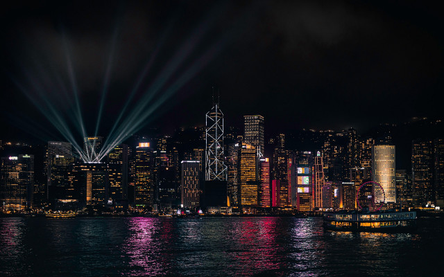 City skyline boat night lights free wallpaper - medium preview image