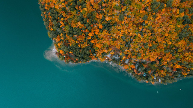 Boat trees autumn leaves sky free wallpaper - medium preview image