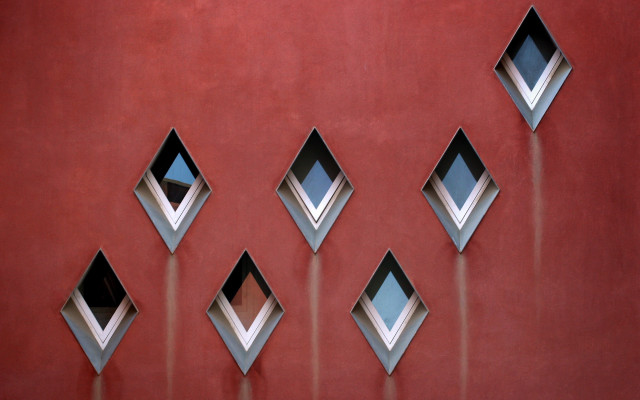 Red wall windows clock constructivism free wallpaper - medium preview image