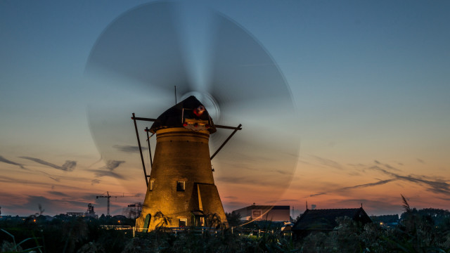 Windmill sunset blurry ecological art free wallpaper - medium preview image