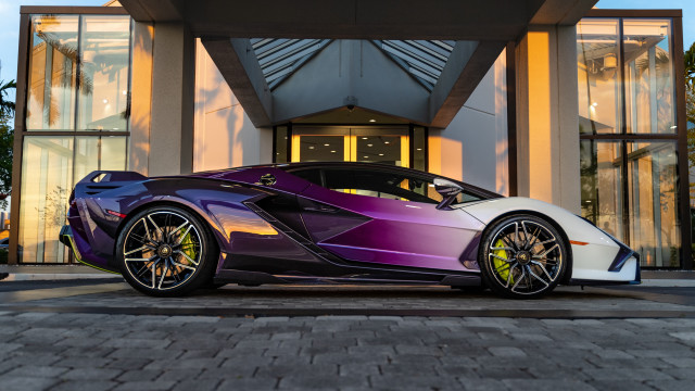 Purple white sports car night free wallpaper - medium preview image