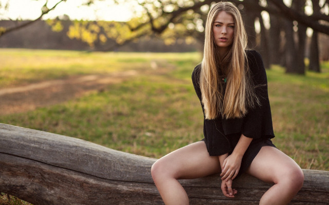 Woman sitting field blonde jewelry free wallpaper - medium preview image