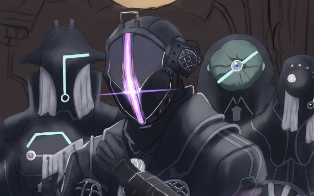 Futuristic warframe glowing helmets antipodeans free wallpaper - medium preview image