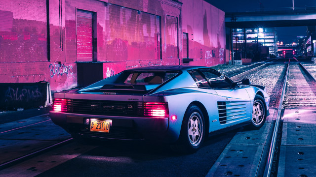 Car train track night retrofuturism free wallpaper - medium preview image