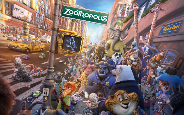 Cartoon street scene animals people free wallpaper - medium preview image