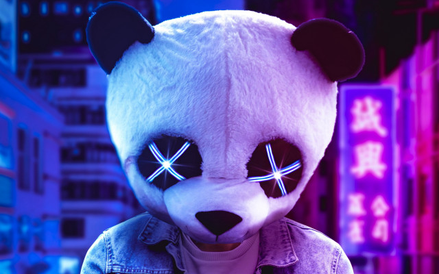 Stuffed panda glowing eyes denim free wallpaper - medium preview image