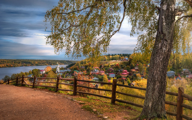 Lake town bridge tree architecture free wallpaper - medium preview image