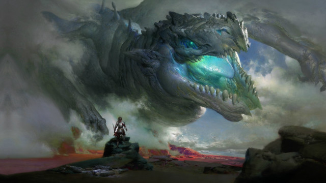 Giant dragon man clouds rock free wallpaper - medium preview image