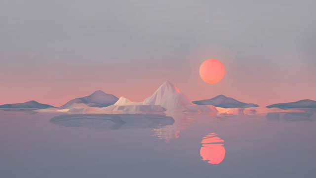 Sunset icebergs mountains orange sky free wallpaper - medium preview image