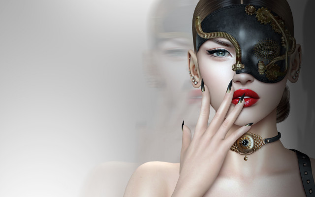 Gothic woman mask nails redlipstick free wallpaper - medium preview image
