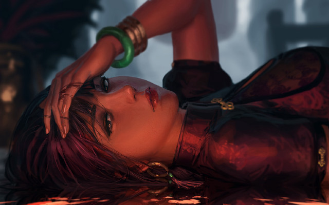 Woman green objects fantasy portrait free wallpaper - medium preview image