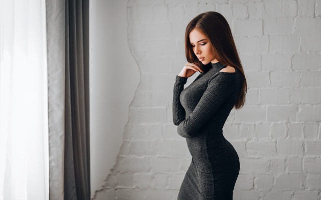 Woman dress posing brick wall free wallpaper - medium preview image
