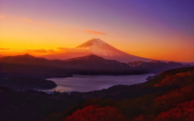 Mountain lake sunset snow capped free wallpaper - medium preview image