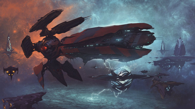 Sci fi spacefighter glowing jet free wallpaper - medium preview image