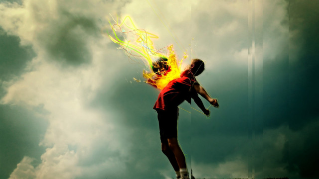 Man flying fireball cloudy sky free wallpaper - medium preview image