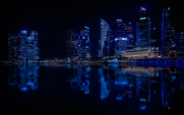 City skyline night reflection neon #3 free wallpaper - medium preview image