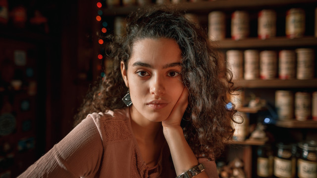 Woman honey shelf portrait bokeh free wallpaper - medium preview image