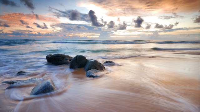 Beach rocks water sunset clouds #5 free wallpaper - medium preview image