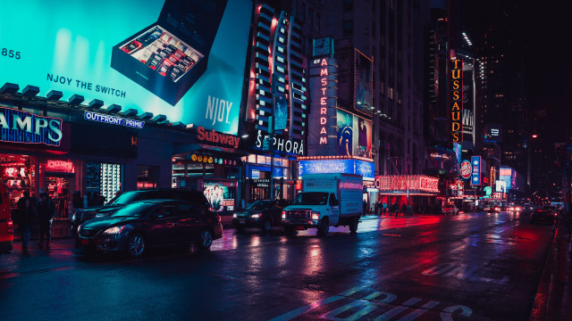 Neon city street night bridge free wallpaper - medium preview image