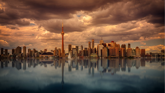 City skyline lake reflection matte free wallpaper - medium preview image