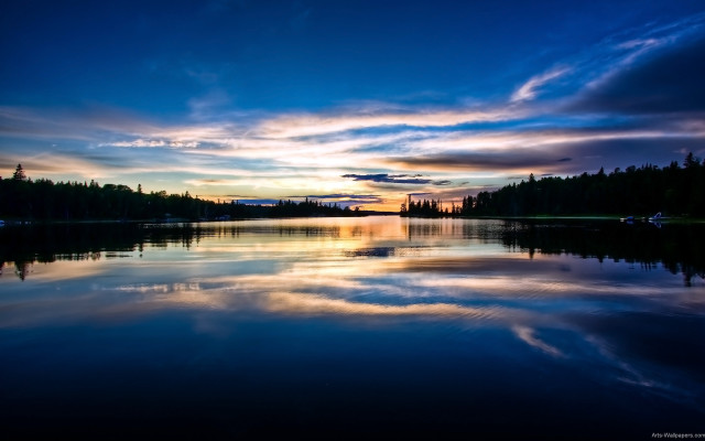 Lake sunset reflection sky trees free wallpaper - medium preview image