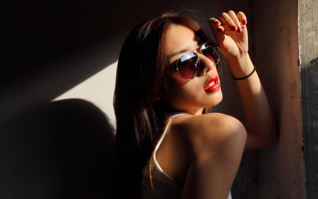 Woman sunglasses white shirt portrait free wallpaper - medium preview image