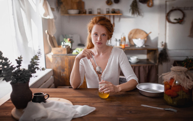 Woman food table blurry apple free wallpaper - medium preview image