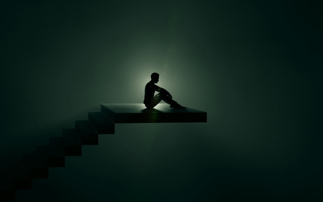 Man sitting stair dark light free wallpaper - medium preview image