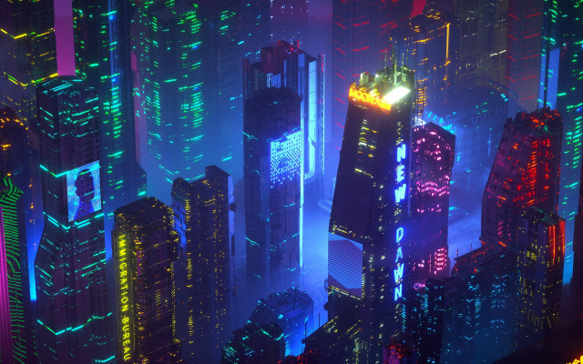 Futuristic city neon lights cyberpunk #5 free wallpaper - medium preview image
