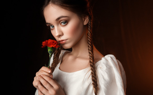 Woman flower braid portrait blueeyes free wallpaper - medium preview image