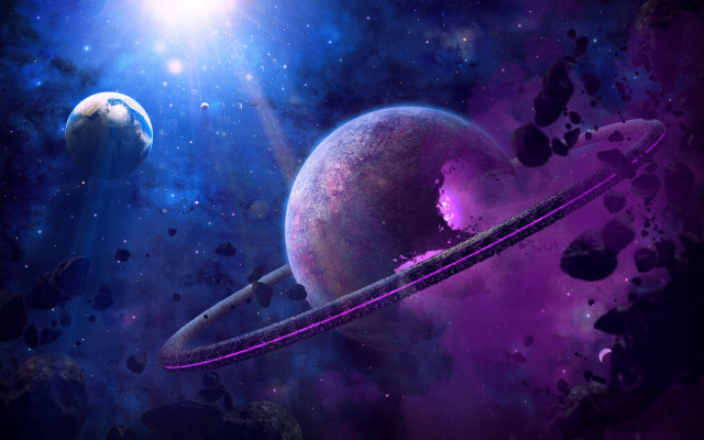 Purple blue space saturn star #3 free wallpaper - medium preview image