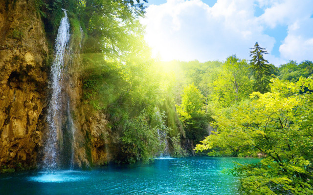 Waterfall forest blue pool green #2 free wallpaper - medium preview image