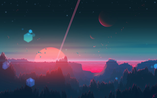 Sunset plane planet star aurora free wallpaper - medium preview image