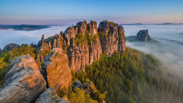 Mountain forest foggy sky rock free wallpaper - medium preview image
