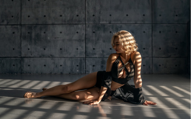 Woman blonde blackdress heels crossedlegs free wallpaper - medium preview image