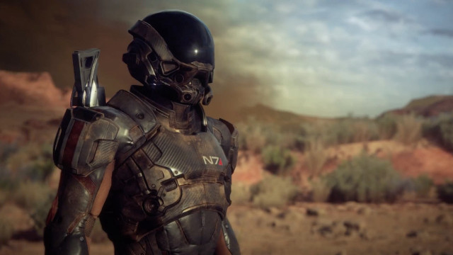 Futuristic suit man desert mountains free wallpaper - medium preview image