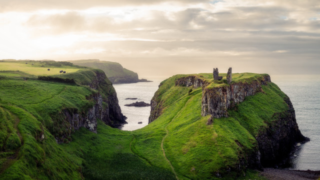 Grassy cliff sheep lake sunset free wallpaper - medium preview image