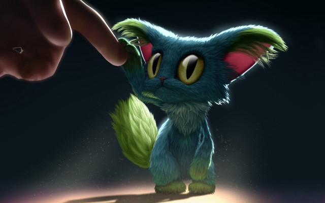 Cartoon cat touching hand furry free wallpaper - medium preview image