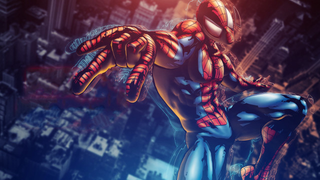 Spiderman cityscape giant monster sharp free wallpaper - medium preview image