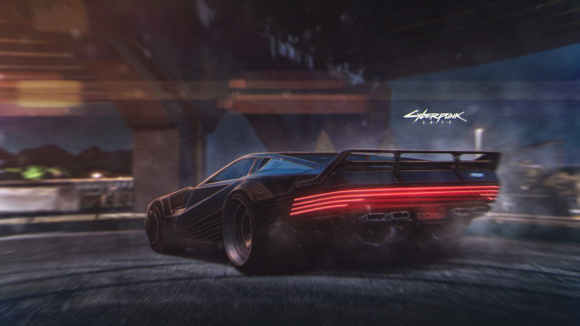Neon city night car synthwave free wallpaper - medium preview image
