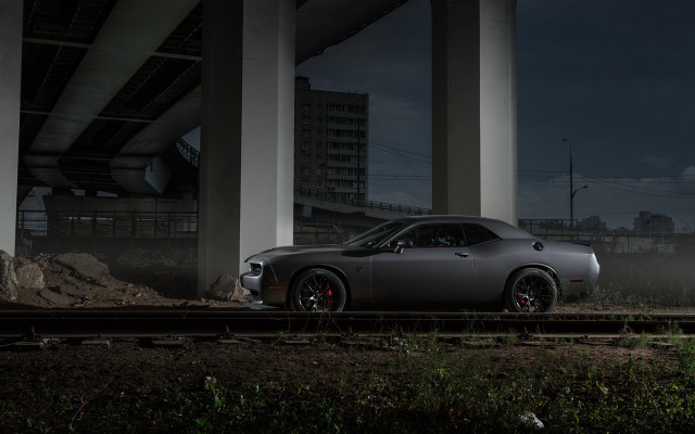 Car traintrack bridge night headlights free wallpaper - medium preview image