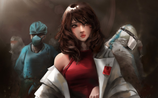 Woman red dress knife man free wallpaper - medium preview image